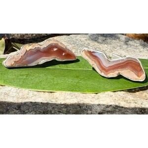 Rare ooak Artisan Sterling & Agate Cufflinks Mexico 1958 Natural Stone Slices